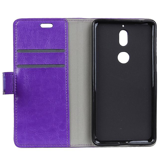 Nokia 7 Handy Hülle - Crazy Horse Leder Bookcover - mit Standfunktion - purpur