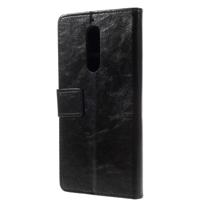 Wiko View XL Handy Hülle - Crazy Horse Leder Bookcover - mit Standfunktion - schwarz