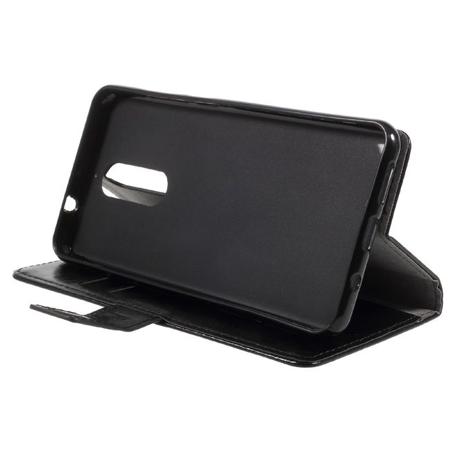 Wiko View XL Handy Hülle - Crazy Horse Leder Bookcover - mit Standfunktion - schwarz