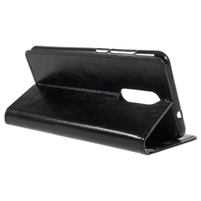 Wiko View XL Handy Hülle - Crazy Horse Leder Bookcover - mit Standfunktion - schwarz