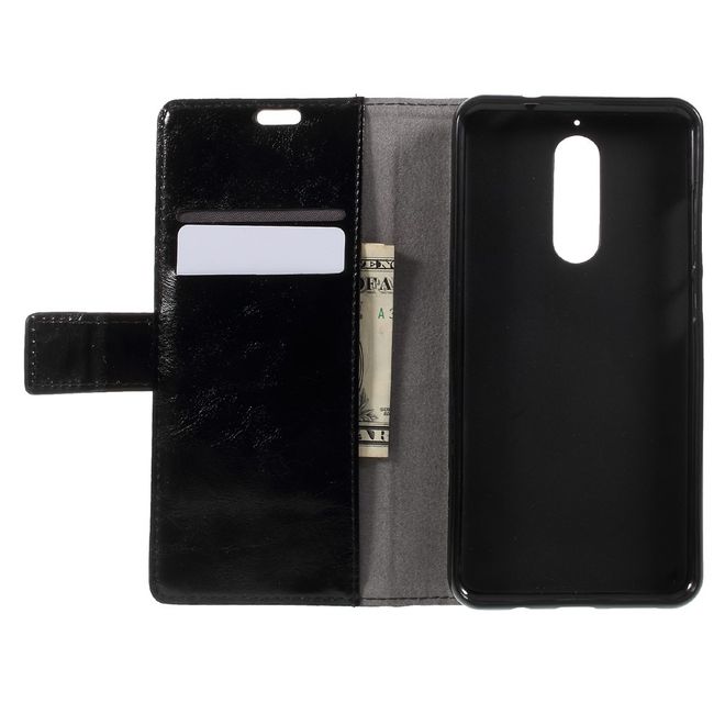 Wiko View XL Handy Hülle - Crazy Horse Leder Bookcover - mit Standfunktion - schwarz