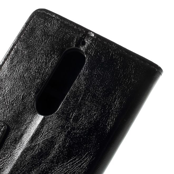 Wiko View XL Handy Hülle - Crazy Horse Leder Bookcover - mit Standfunktion - schwarz