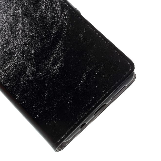 Wiko View XL Handy Hülle - Crazy Horse Leder Bookcover - mit Standfunktion - schwarz