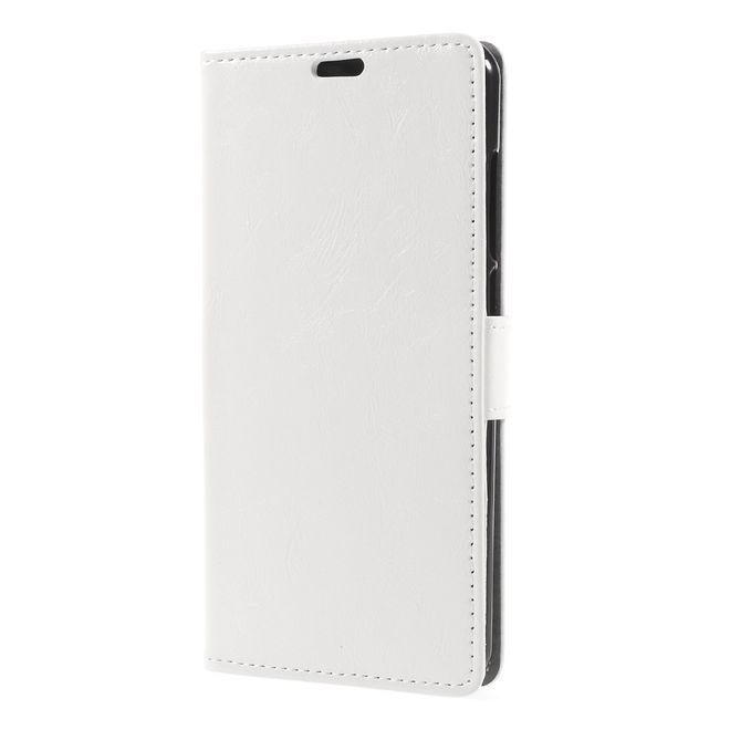Wiko View XL Handy Hülle - Crazy Horse Leder Bookcover - mit Standfunktion - weiss