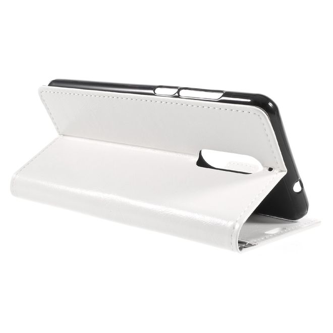 Wiko View XL Handy Hülle - Crazy Horse Leder Bookcover - mit Standfunktion - weiss