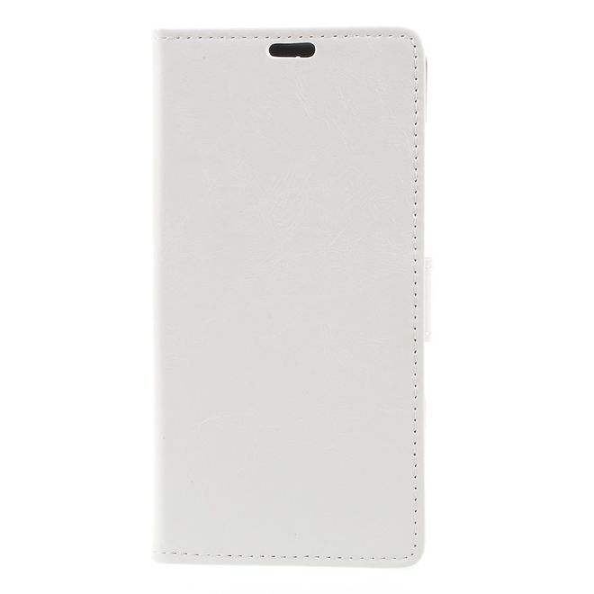Wiko View XL Handy Hülle - Crazy Horse Leder Bookcover - mit Standfunktion - weiss