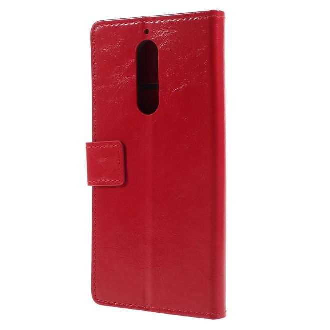 Wiko View XL Handy Hülle - Crazy Horse Leder Bookcover - mit Standfunktion - rot