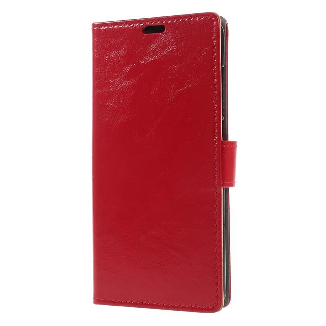 Wiko View XL Handy Hülle - Crazy Horse Leder Bookcover - mit Standfunktion - rot
