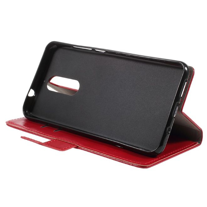 Wiko View XL Handy Hülle - Crazy Horse Leder Bookcover - mit Standfunktion - rot