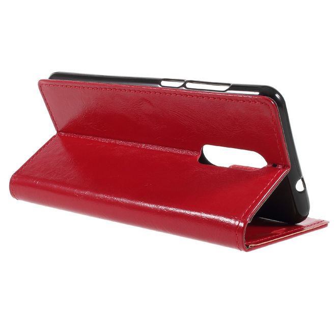 Wiko View XL Handy Hülle - Crazy Horse Leder Bookcover - mit Standfunktion - rot