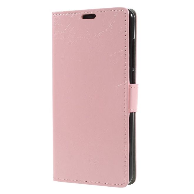 Wiko View XL Handy Hülle - Crazy Horse Leder Bookcover - mit Standfunktion - pink