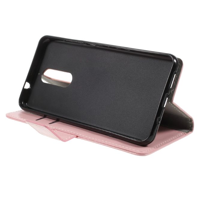Wiko View XL Handy Hülle - Crazy Horse Leder Bookcover - mit Standfunktion - pink