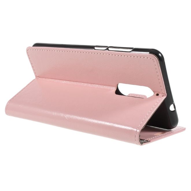 Wiko View XL Handy Hülle - Crazy Horse Leder Bookcover - mit Standfunktion - pink