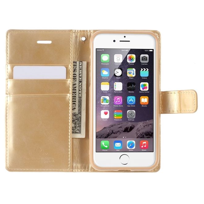Goospery - LG Q6 Handy Hülle - Case aus Leder - Bluemoon Diary Series - gold
