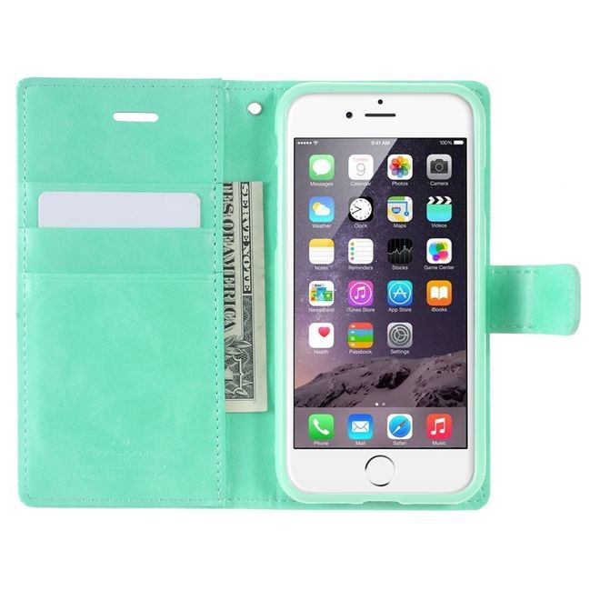 Goospery - LG Q6 Handy Hülle - Case aus Leder - Bluemoon Diary Series - mint