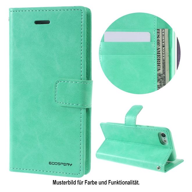 Goospery - LG Q6 Handy Hülle - Case aus Leder - Bluemoon Diary Series - mint