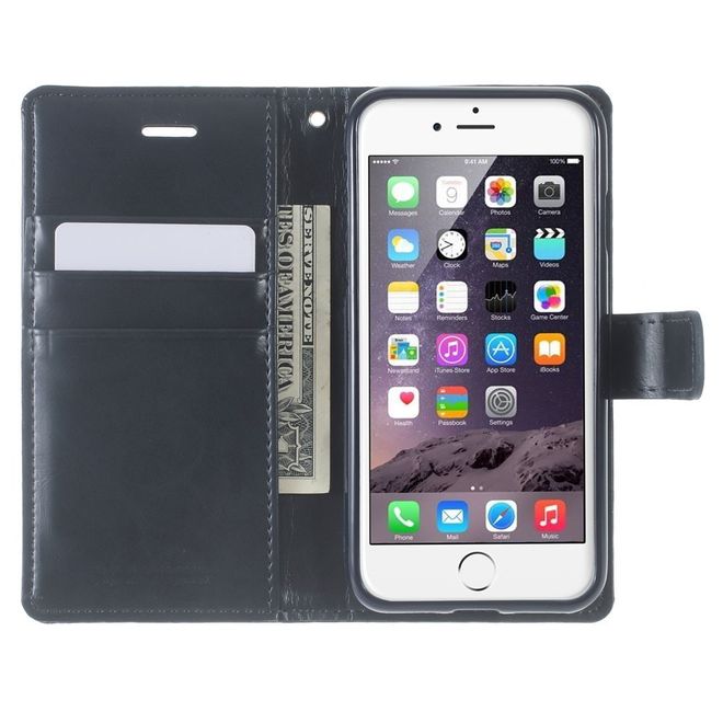 Goospery - LG Q6 Handy Hülle - Case aus Leder - Bluemoon Diary Series - navy