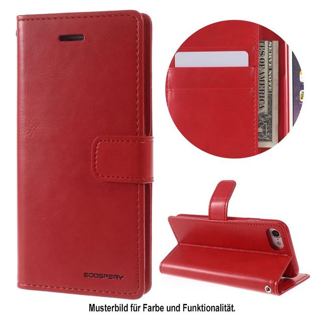 Goospery - LG Q6 Handy Hülle - Case aus Leder - Bluemoon Diary Series - rot