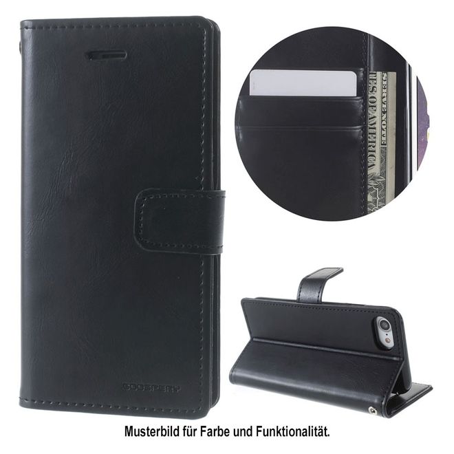 Goospery - LG Q6 Handy Hülle - Case aus Leder - Bluemoon Diary Series - schwarz