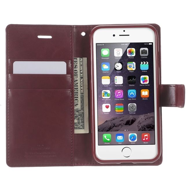 Goospery - LG Q6 Handy Hülle - Case aus Leder - Bluemoon Diary Series - weinrot
