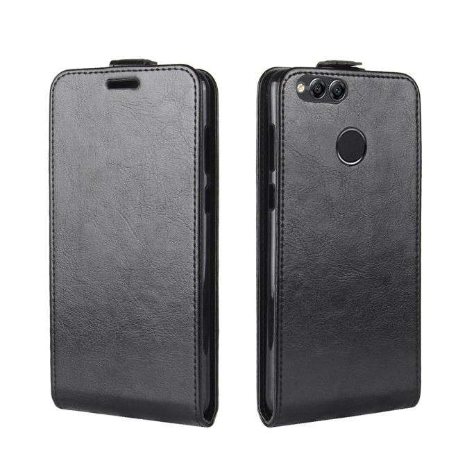 Huawei Honor 7X Handyhülle - Crazy Horse Leder Flip Case - vertikal - schwarz