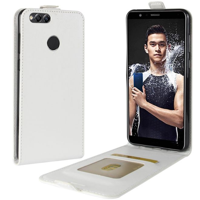 Huawei Honor 7X Handyhülle - Crazy Horse Leder Flip Case - vertikal - weiss
