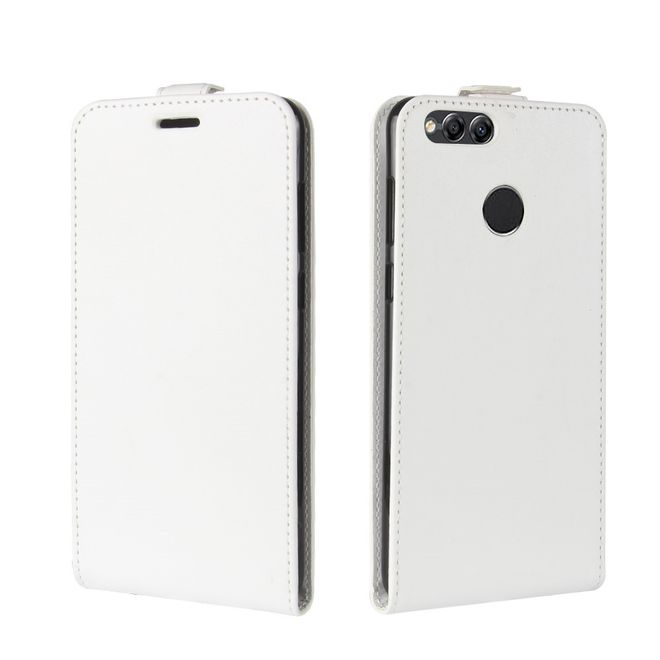 Huawei Honor 7X Handyhülle - Crazy Horse Leder Flip Case - vertikal - weiss
