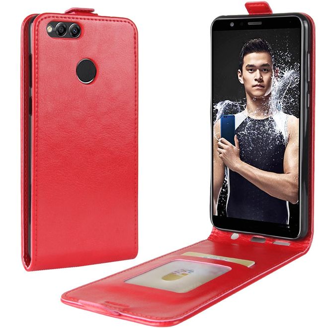 Huawei Honor 7X Handyhülle - Crazy Horse Leder Flip Case - vertikal - rot