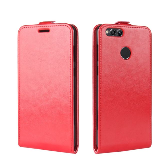 Huawei Honor 7X Handyhülle - Crazy Horse Leder Flip Case - vertikal - rot