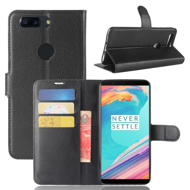 OnePlus 5T Handy Hülle - Cover aus Leder - mit Litchitextur und Standfunktion - schwarz