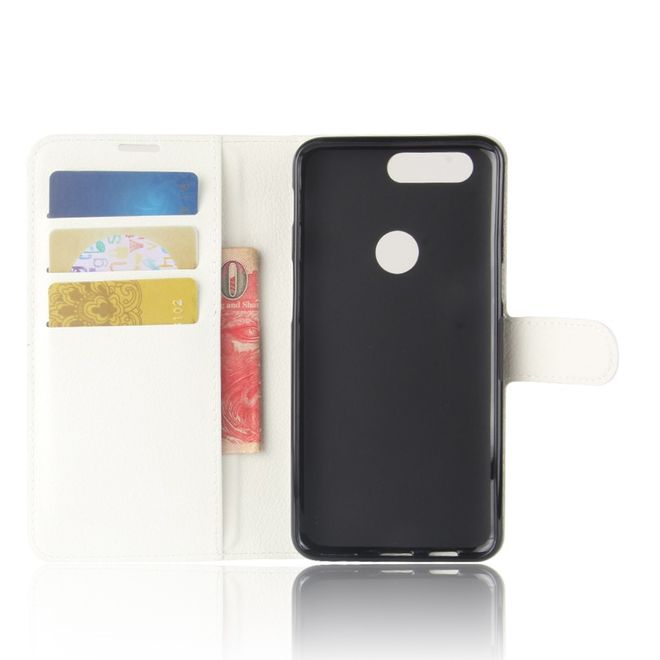 OnePlus 5T Handy Hülle - Cover aus Leder - mit Litchitextur und Standfunktion - weiss