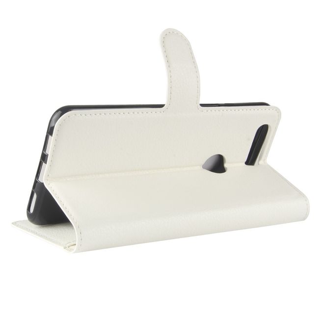 OnePlus 5T Handy Hülle - Cover aus Leder - mit Litchitextur und Standfunktion - weiss