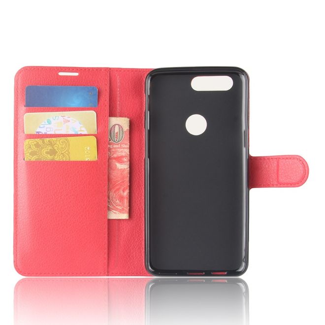 OnePlus 5T Handy Hülle - Cover aus Leder - mit Litchitextur und Standfunktion - rot