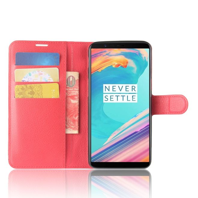OnePlus 5T Handy Hülle - Cover aus Leder - mit Litchitextur und Standfunktion - rot