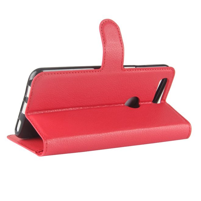 OnePlus 5T Handy Hülle - Cover aus Leder - mit Litchitextur und Standfunktion - rot