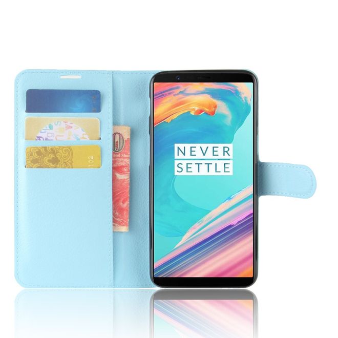 OnePlus 5T Handy Hülle - Cover aus Leder - mit Litchitextur und Standfunktion - blau