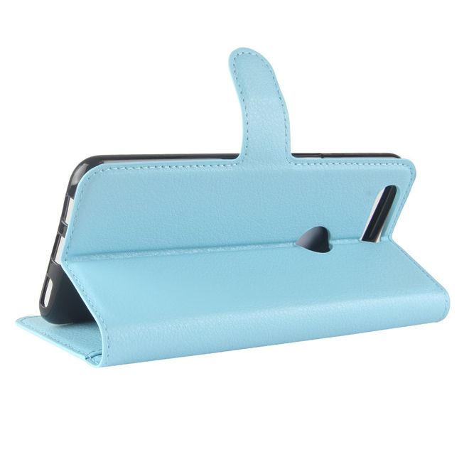 OnePlus 5T Handy Hülle - Cover aus Leder - mit Litchitextur und Standfunktion - blau