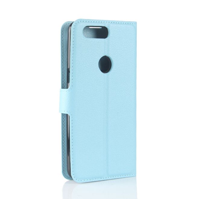 OnePlus 5T Handy Hülle - Cover aus Leder - mit Litchitextur und Standfunktion - blau