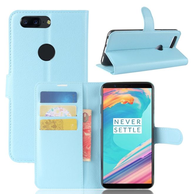 OnePlus 5T Handy Hülle - Cover aus Leder - mit Litchitextur und Standfunktion - blau