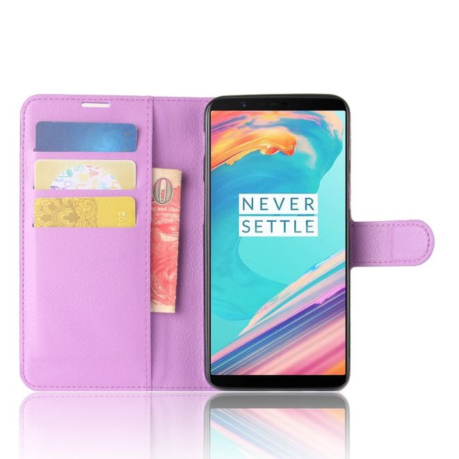 OnePlus 5T Handy Hülle - Cover aus Leder - mit Litchitextur und Standfunktion - purpur