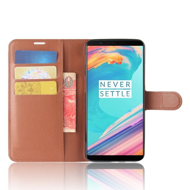 OnePlus 5T Handy Hülle - Cover aus Leder - mit Litchitextur und Standfunktion - braun