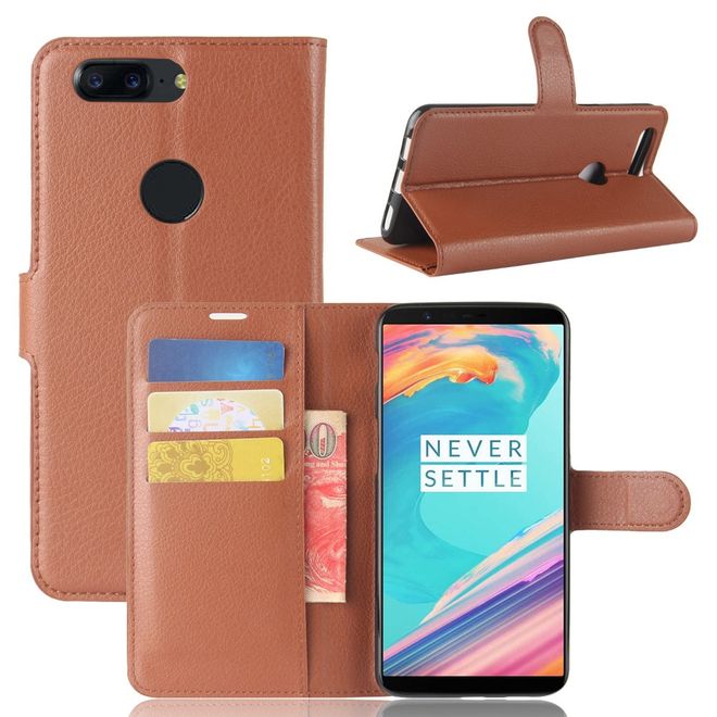 OnePlus 5T Handy Hülle - Cover aus Leder - mit Litchitextur und Standfunktion - braun