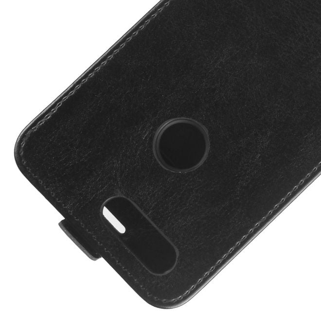 OnePlus 5T Hülle - Crazy Horse Leder Flip Case - vertikal - mit Visitenkartenfach - schwarz