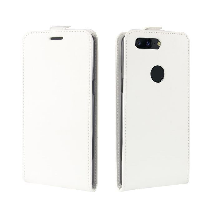 OnePlus 5T Hülle - Crazy Horse Leder Flip Case - vertikal - mit Visitenkartenfach - weiss