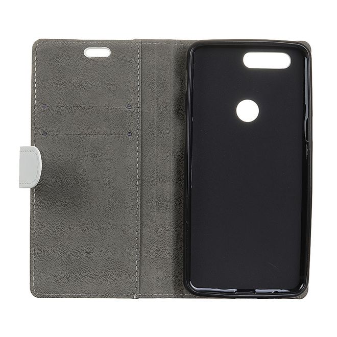 OnePlus 5T Handyhülle - Bookcover aus Leder - mit Standfunktion - weiss