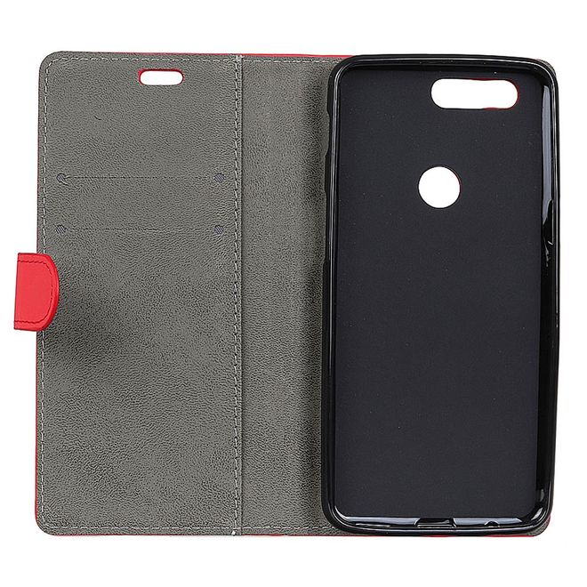 OnePlus 5T Handyhülle - Bookcover aus Leder - mit Standfunktion - rot
