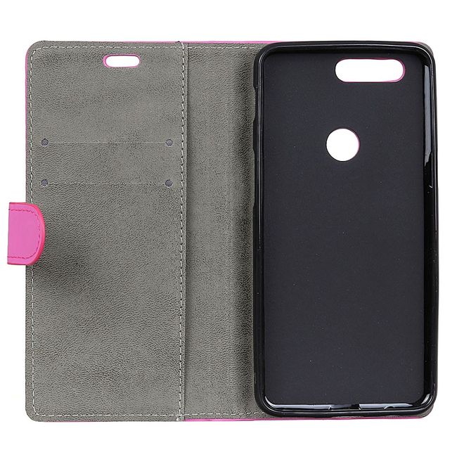 OnePlus 5T Handyhülle - Bookcover aus Leder - mit Standfunktion - rosa