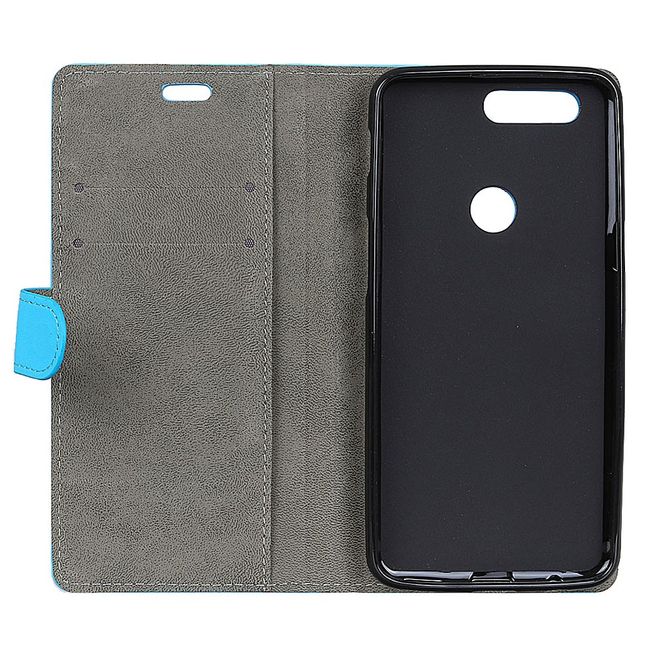 OnePlus 5T Handyhülle - Bookcover aus Leder - mit Standfunktion - blau