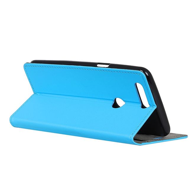 OnePlus 5T Handyhülle - Bookcover aus Leder - mit Standfunktion - blau