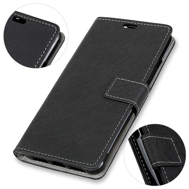 OnePlus 5T Handy Hülle - Bookcover aus Leder - mit Kreuzmuster - schwarz